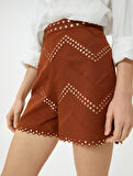 Mini Şort Parlak İşleme Detaylı Normal Bel Viskon Karışımlı