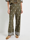 Palazzo Pantolon Etnik Nakışlı Normal Bel