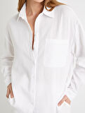 Müslin Oversize Gömlek Uzun Kollu Cep Detaylı Düğmeli