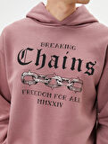 Kapşonlu Sweatshirt Slogan Baskılı Uzun Kollu