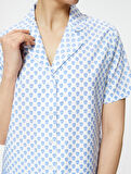 Kısa Kollu Pijama Üstü Çiçekli Düğmeli Gömlek Yaka Pamuklu