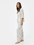 Çiçekli Pijama Altı Cepli Beli Lastikli