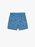 Chino Şort Cepli Dinozor Baskılı Pamuklu