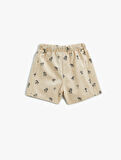 Şort Palmiye Baskılı Beli Lastikli Pamuklu