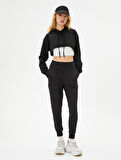 Crop Kapşonlu Sweatshirt Uzun Kolu Rahat Kalıp
