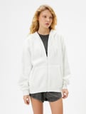 Basic Oversize Fermuarlı Sweatshirt Kapüşonlu Uzun Kanguru Cepli 