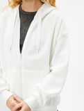 Basic Oversize Fermuarlı Sweatshirt Kapüşonlu Uzun Kanguru Cepli 