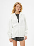 Basic Oversize Fermuarlı Sweatshirt Kapüşonlu Uzun Kanguru Cepli 