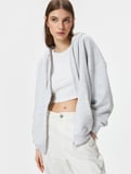 Basic Oversize Fermuarlı Sweatshirt Kapüşonlu Uzun Kanguru Cepli 