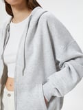Basic Oversize Fermuarlı Sweatshirt Kapüşonlu Uzun Kanguru Cepli 