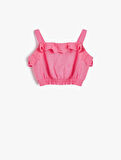 Crop Keten Bluz Askılı Fırfır Detaylı