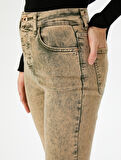 Eskitilmiş Hafif İspanyol Paça Kot Pantolon Dar Kesim Standart Bel Pamuklu Cepli - Victoria Slim Jeans