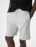 Bermuda Şort Chino Cepli Paça Detaylı Keten Karışımlı 