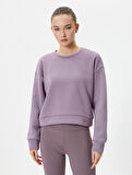 Basic Spor Crop Sweatshirt Rahat Kalıp Pamuklu Bisiklet Yaka Uzun Kollu