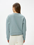 Basic Spor Crop Sweatshirt Rahat Kalıp Pamuklu Bisiklet Yaka Uzun Kollu