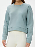 Basic Spor Crop Sweatshirt Rahat Kalıp Pamuklu Bisiklet Yaka Uzun Kollu