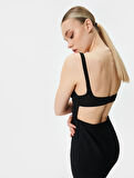 Askılı Mini Kalem Elbise Arkası Pencere Detaylı Kare Yaka Slim Fit Astarlı 