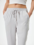 Crop Paça Pantolon Beli Bağlamalı Cepli