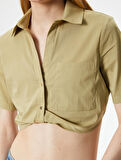 Crop Gömlek Kısa Kollu Cep Detaylı