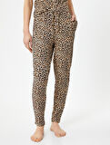 Leopar Desenli Pijama Altı Beli Bağcıklı Cepli