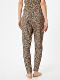 Leopar Desenli Pijama Altı Beli Bağcıklı Cepli