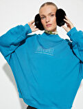 Dik Yaka Sweatshirt Slogan Baskılı Rahat Kesim