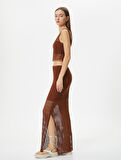 File Kalem Etek Midi Boy Yüksek Bel Yanları Yırtmaçlı Astarlı Slim Fit