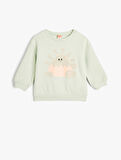 Sweatshirt Baskılı Uzun Kollu Bisiklet Yaka Şardonlu Pamuklu