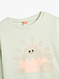 Sweatshirt Baskılı Uzun Kollu Bisiklet Yaka Şardonlu Pamuklu