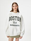 Kolej Sweatshirt Baskılı Uzun Kollu Bisiklet Yaka Rahat Kalıp Pamuklu
