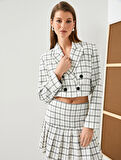 Crop Blazer Ceket Kruvaze Kapama Düğmeli