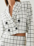 Crop Blazer Ceket Kruvaze Kapama Düğmeli