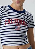 Koton U Yaka Lacivert Kadın T-Shirt 4SAL10190IK
