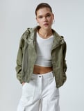 Oversize Bomber Ceket Kapüşonlu Cepli Fermuarlı