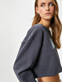 Crop Sweatshirt Baskılı Uzun Kollu Pamuklu