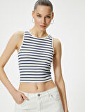 Halter Yaka Kolsuz Tişört Slim Fit Viskon Kumaş