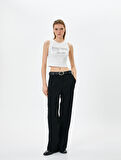 Halter Yaka Atlet Crop Slogan Baskılı Pamuklu