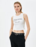 Halter Yaka Atlet Crop Slogan Baskılı Pamuklu
