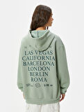Kapşonlu Sweatshirt Arkası Baskılı Rahat Kalıp Uzun Kollu