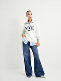 Yarım Fermuarlı Oversize Sweatshirt Kolej Temalı Dik Yaka