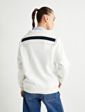 Yarım Fermuarlı Oversize Sweatshirt Kolej Temalı Dik Yaka
