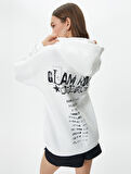 Oversize Kapşonlu Sweatshirt Yıldız Baskılı Uzun Kollu 