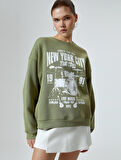 Baskılı Sweatshirt Uzun Kollu Bisiklet Yaka Rahat Kalıp