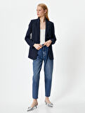 Mom Fit Kot Pantolon Standart Bel Cepli Pamuklu - Mom Jean