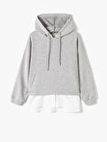 Kapşonlu Sweatshirt Bağcıklı Çift Parça Görünümlü
