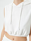 Kapüşonlu Crop Sweatshirt Beli Lastikli Kolsuz