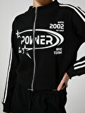 Fermuarlı Sweatshirt Crop Dik Yaka Çizgili Baskılı 