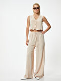 Dökümlü Palazzo Pantolon Beli Lastikli Bağlamalı Cepli