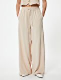 Dökümlü Palazzo Pantolon Beli Lastikli Bağlamalı Cepli