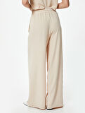 Dökümlü Palazzo Pantolon Beli Lastikli Bağlamalı Cepli